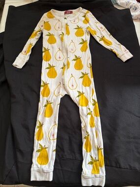 Tea Collection White and Yellow Pear Print One-Piece Footie